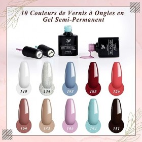 Kit Vernis Semi Permanent Complet, Phoenixy Kit Ongle Gel UV Complet avec 36W Lampe UV 10 Couleurs Vernis Gel 10 ML Vernis à 