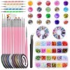 52 Pièces Kit de Nail Art, Nail Art Design Set avec 15 Brosse à Pinceaux, 5 Stylos Dotting, 4 Boîtes Ongles Strass, 18 Boîtes