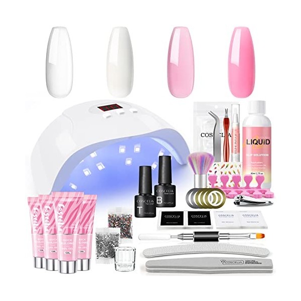 COSCELIA Ongle Gel kit Complet Manicure Kit 36W Lampe UV/LED Ongles Gel, 4 Couleurs Poly Nail Extension Gel Kit Ongle Gel ave