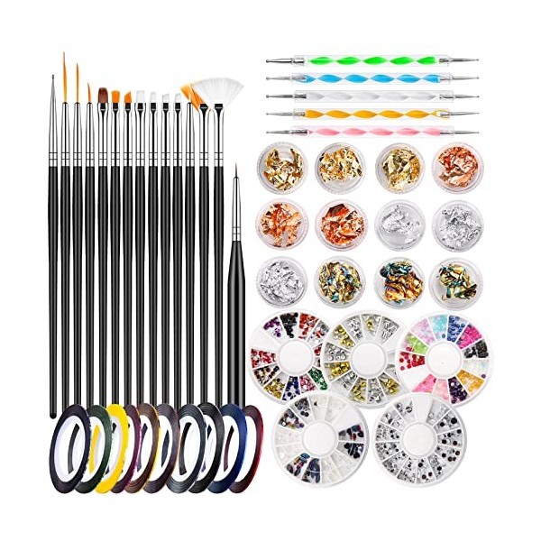 Newthinking Kit doutils pour nail art,47 pièces,Kit daccessoires pour ongles avec pinceaux de peinture à ongles, stylos à p