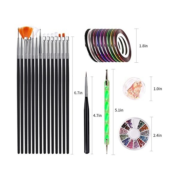 Newthinking Kit doutils pour nail art,47 pièces,Kit daccessoires pour ongles avec pinceaux de peinture à ongles, stylos à p