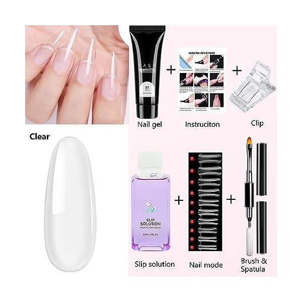 Kit dextension dongles en gel transparent avec solution antidérapante pour nail art - Cadeau pour femme transparent 