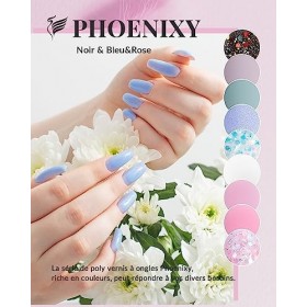 Phoenixy Poly Ongle Gel Kit 9 Couleurs Transparent Rose Pailleté Kit Ongle Gel UV Complet Professionnel Gel Poly pour Ongles 