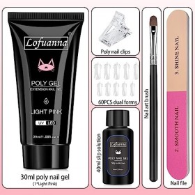Poly Nail Kit avec Lamp Builder Poly Gel Nail Kit 4 couleurs 15ml Poly Nail Extension Kit avec Mini UV Nail Lamp Slip Solutio