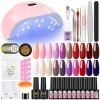 PEACECOLOR 36W Lampe Manucure Kit Ongle Gel 22PCS Vernis Semi Permanent 20Couleurs +2 Base et Top Coat , Kit Ongle Gel UV Com