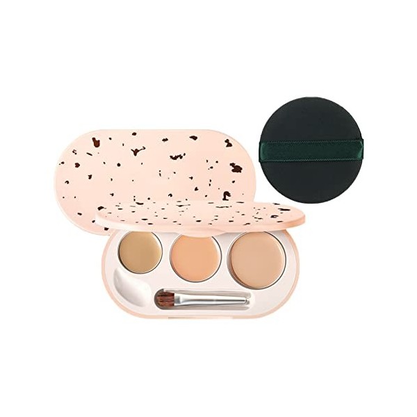 Shefave Palette de fond de teint anti-cernes, 3 couleurs avec pinceau et houppette 01 