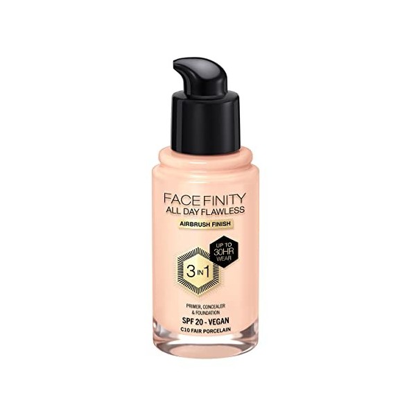 Max Factor Facefinity 3-in-1 All Day Flawless Foundation, SPF 20, Fair Porcelain, 30 ml