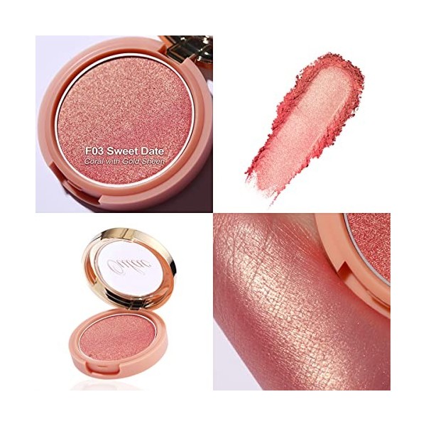 Oulac Blush Fard à joues Metallique Briller | Eclat Naturel | Couleur Riche| Maquillage Végétalien | 4.8g Sweet Date F03