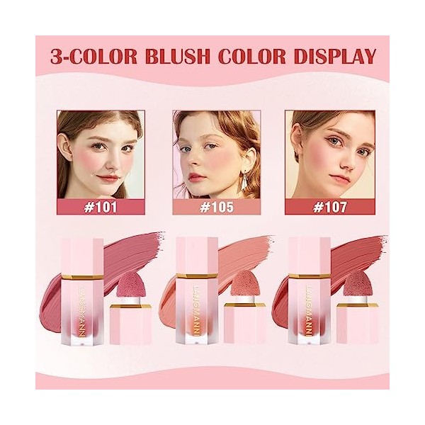 Blush Liquide Velvet 3PCS Liquid Soft Cream Face Makeup Matte Maquillage LéGer Fards à Joues Liquides CrèMe LléGer Creme à Ba