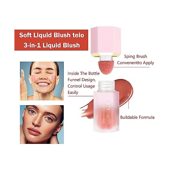 Blush Liquide Pour Joues, Maquillage Blush Liquide en Gel, Texture Léger Fards à Joues Liquides pour Joues, Sensation de Légè