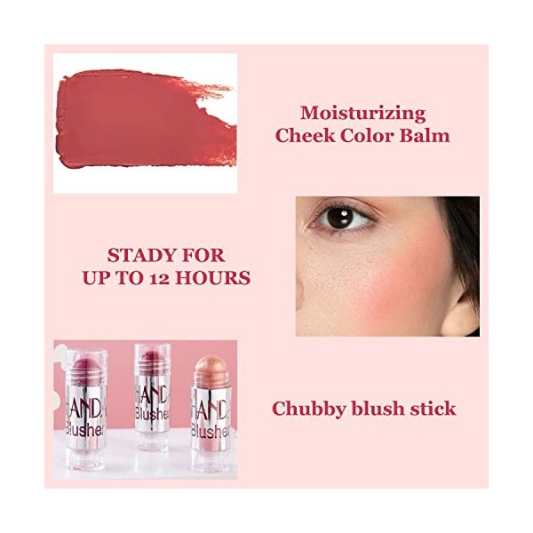 Cotensta Blush Stick, Crayon Blush, Waterproof et Durable, pour les Joues, les Yeux et les lèvres, 8.5g