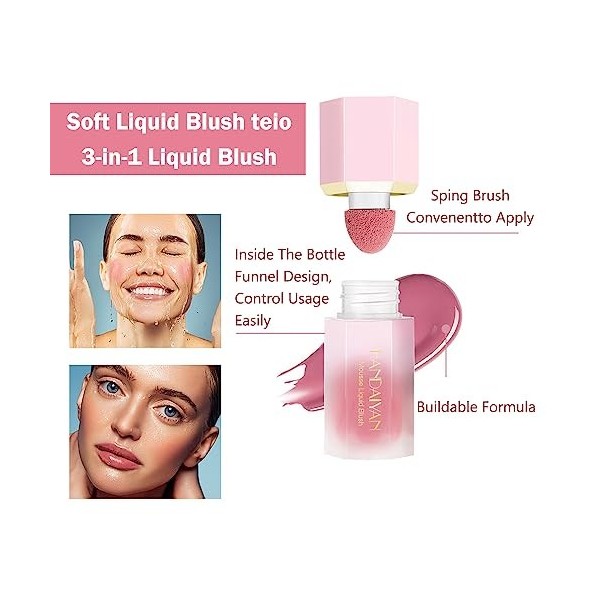 Blush Liquide Pour Joues, Maquillage Blush Liquide en Gel, Texture Léger Fards à Joues Liquides pour Joues, Sensation de Légè