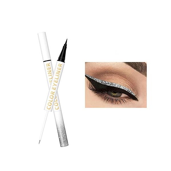 Double Ended Eyeliner Set - Noir & Métallique Liquid Eyeliner Glitter Eyeliner Liquid Sparkling Eyeshadow Imperméable à l’eau