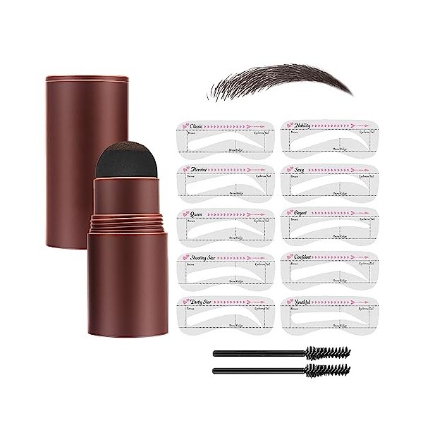 Eyebrow Stamp Kit, Pochoir Sourcils, Eyebrow Stamp avec 10 Pochoir Sourcils Reutilisable et 2 Pinceaux à Crayons à Sourcils, 