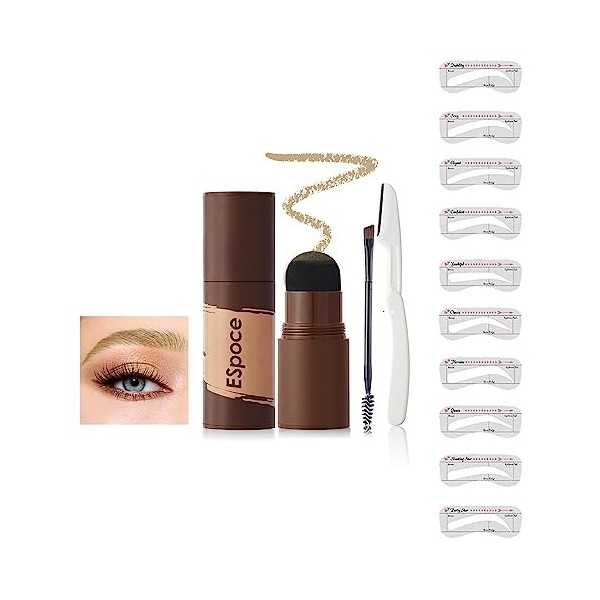 Holzsammlung Kit de tampons à sourcils,outils de maquillage pour tampons à sourcils avec 10 pochoirs à sourcils réutilisables