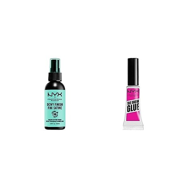 NYX Professional Makeup Spray Fixateur, Tenue Longue Durée, Fini Velouté, 60 mL & Colle Fixatrice à Sourcils Teintée, Tenue 1