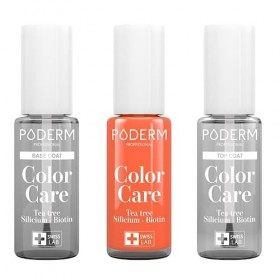 PODERM - LOT 3 PRODUITS | SOIN VERNIS PROFESSIONNEL COMPLET | Base Coat + Top Coat + Vernis Mangue TEA TREE | Prévention & Tr