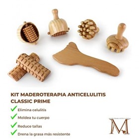 Kit Thérapie Bois Anti-cellulite | Madérothérapie | Kit composé de 7 éléments en bois de pin et lotus naturel | Idéal pour le