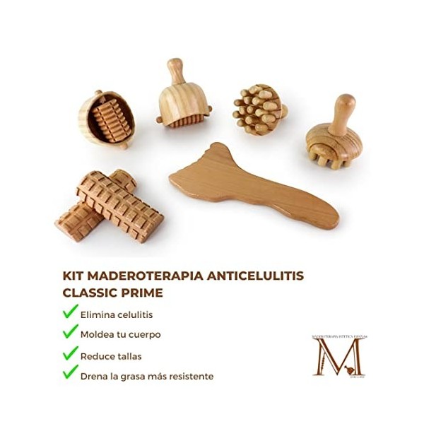 Kit Thérapie Bois Anti-cellulite | Madérothérapie | Kit composé de 7 éléments en bois de pin et lotus naturel | Idéal pour le