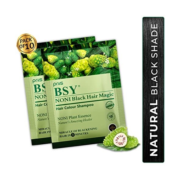BSY Noni Black Hair Magic, Teinture noire pour cheveux à base de plantes avec des extraits de fruits hawaïens authentiques, s