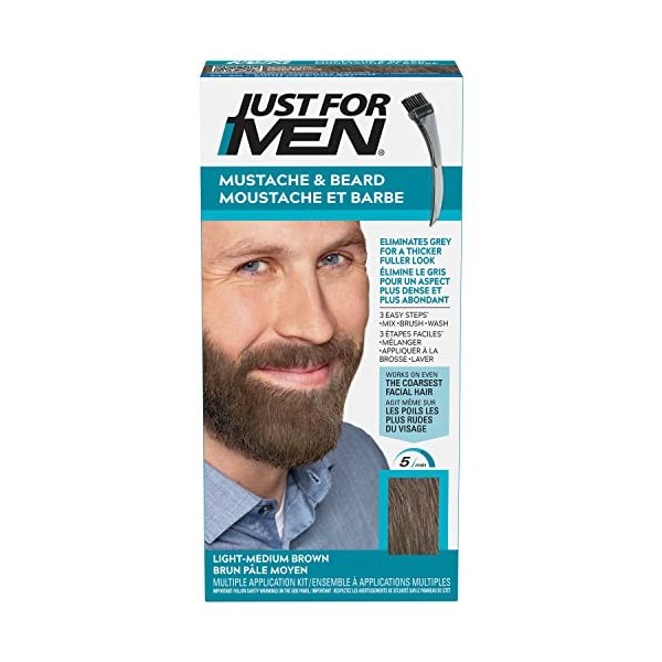 Just For Men Teinture Brun Pâle Moyen, Coloration Moustache Et Barbe Homme, Élimine Les Poils Blancs Pour Un Résultat Plus Ép