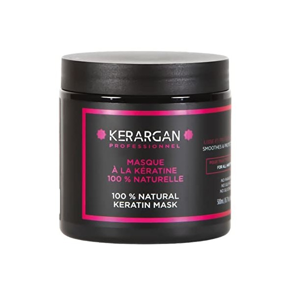 Kerargan - Masque Capillaire à la Kératine pour Régénérer et Fortifier le Cheveu - Cheveu Sec et Abîmé - Sans sulfate - 500 m