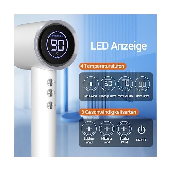 Seche cheveux Professionnel Ionique - DEWILY Hair Dryer, 3 températures, Sèche-cheveux de voyage pliable petit, Sèche-cheveux