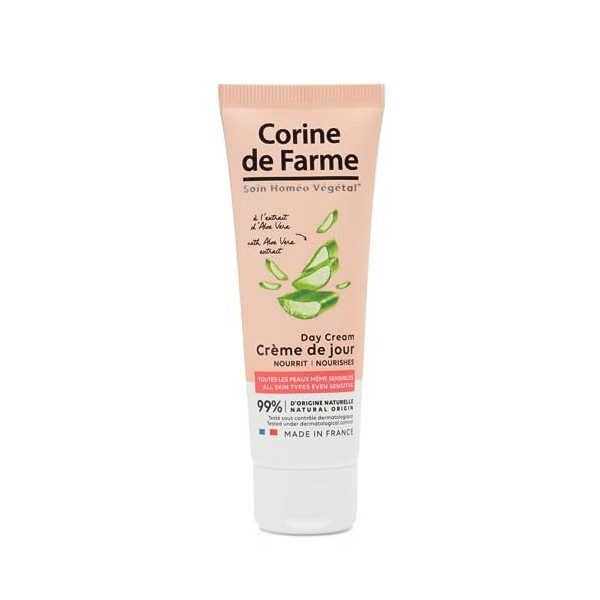 Corine de Farme - Crème de Jour à l’Extrait d’Aloé Vera - Hydrate, Nourrit, Apaise - Tout Type de Peau - 99% d’Ingrédients d’