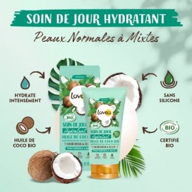 LOVEA - Soin De Jour Hydratant Visage - Huile De Coco Bio - Douceur & Eclat - Peaux Normales À Mixtes - 99% DOrigine Naturel