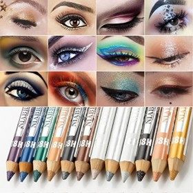 Mimore Crayon à paupières 12 couleurs/ensemble paillettes nacrées Stylo surligneur fard à paupières Crayon pour les yeux Eyel