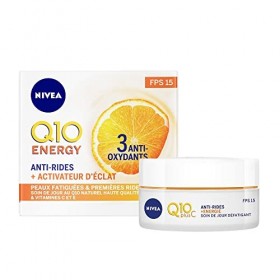NIVEA Q10 Plus C Soin De Jour Défatigant Anti-rides +Énergie FPS 15, crème anti-âge enrichie en Q10 et Vitamine C, crème hydr