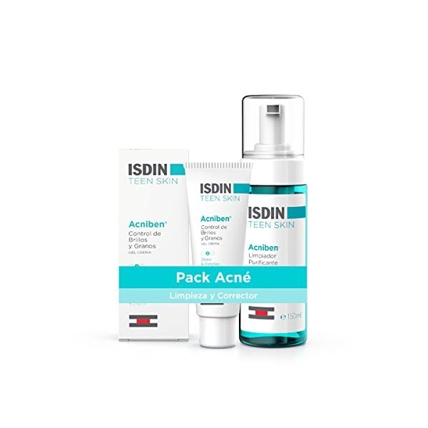 ISDIN Acniben Pack Mousse Nettoyante Purifiante et Gel Crème Contrôle des Brillances et des Grains, Soin Visage Quotidien Pea