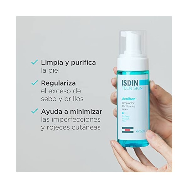 ISDIN Acniben Mousse Nettoyante Purifiante, Lot de 2 Unités, Nettoie en Profondeur les Pores, Régule lExcès de Sébum, Duplo 