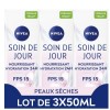 NIVEA Soin De Jour 24H Hydratant Nourrissant FPS15 lot de 3 x 50 ml , crème hydratante visage enrichie en beurre de karité, 