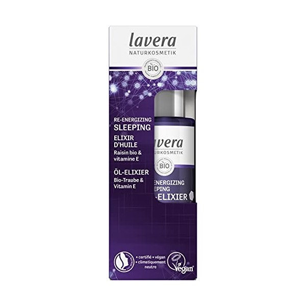 lavera Re-Energizing Sleeping Elixir d’huile - Vegan - Cosmétiques naturels - Ingrédients végétaux bio - 100% naturel 30ml