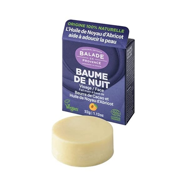 Baume de Nuit hydratant et nourrissant artisanal 32g certifié Cosmos Organic Bio & Vegan, parfait pour peaux sèches