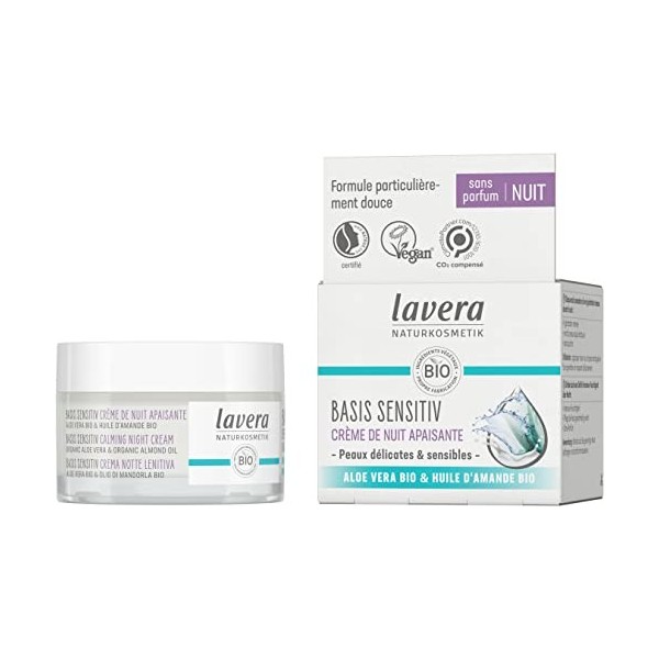 lavera basis sensitiv Crème de nuit apaisante - cosmétiques naturels - végan - Aloe vera bio & Huile damande bio - hydratant