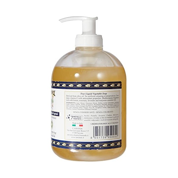 LAMANDE Savon Liquide Légumes Manches et Corps 500 ml avec Huiles Essentielles Savon Liquide végétal dérivé de lhuile doli