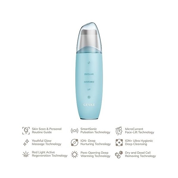 GESKE | SmartAppGuided™ MicroCurrent Skin Scrubber & Blackhead Remover | 9 in 1 | Outils de soins de la peau | Nettoyage visa