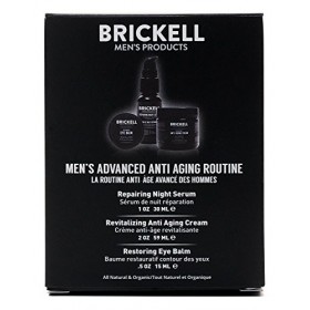 Brickell Mens Products Routine Anti-Âge Avancée - Crème Visage Nuit, Sérum Visage avec Vitamine C et Crème Contour des Yeux 