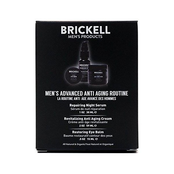 Brickell Mens Products Routine Anti-Âge Avancée - Crème Visage Nuit, Sérum Visage avec Vitamine C et Crème Contour des Yeux 