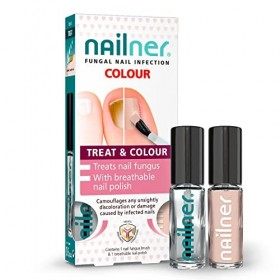 Nailner Treat & Colour Lot de 2 pinceaux anti-fongiques pour ongles dorteils et vernis à ongles respirant pour dissimuler, t