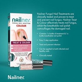 Nailner Treat & Colour Lot de 2 pinceaux anti-fongiques pour ongles dorteils et vernis à ongles respirant pour dissimuler, t