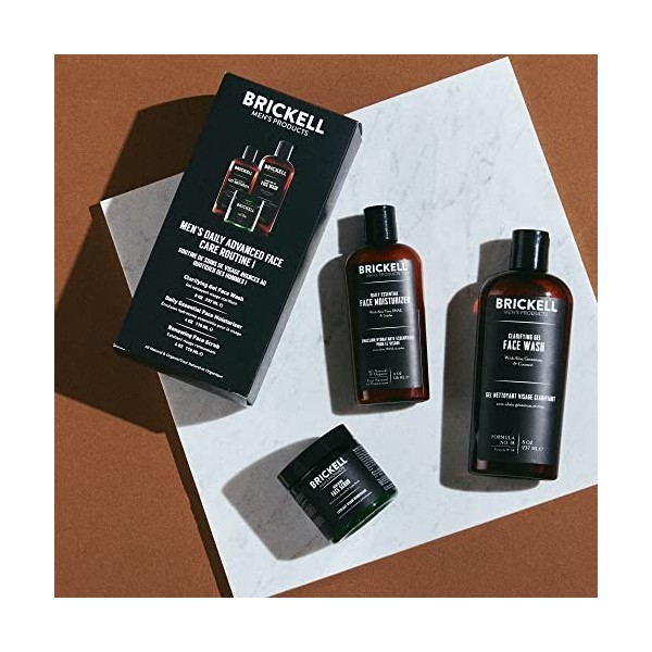 Brickell Men Daily Advanced Face Care Routine I, Gel nettoyant pour le visage, gommage pour le visage, lotion hydratante pour