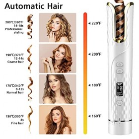 Bigoudi Automatique Sans Fil, Fer à Friser Portable Automatique, 4 Réglages de Température Affichage LED Bigoudi Intelligent 