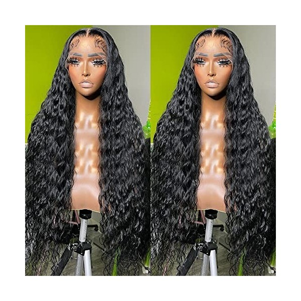 Maxine Perruques de cheveux humains HD pré-épilées avec cheveux de bébé mouillés et ondulés pour femme noire - 33 x 15 cm - D