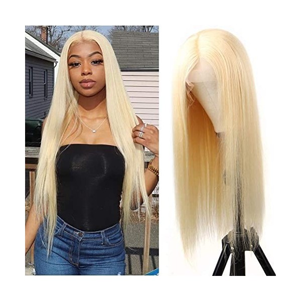 Perruque de cheveux brésiliens blonds de 33x10.2 cm avec dentelle frontale, 100 % cheveux vierges pré-épilés avec cheveux de 