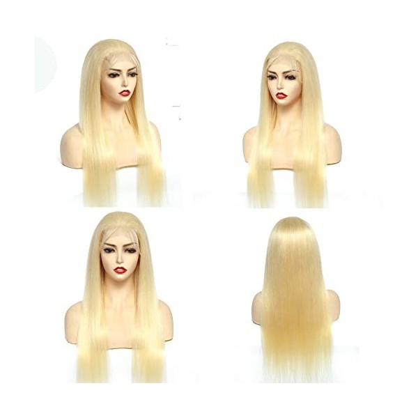 Perruque de cheveux brésiliens blonds de 33x10.2 cm avec dentelle frontale, 100 % cheveux vierges pré-épilés avec cheveux de 