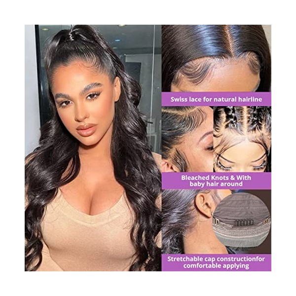 34 pouces 13x6 HD Lace Front Perruques Cheveux Humains 180% Densité MSGEM Brésilien Body Wave Lace Front Perruques pour Femme