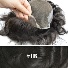 Hairnotion Q6 Peau de dentelle Base Toupee Postiche Hommes Perruques Naturel Humains Cheveux humains de remplacement Noir 1b 